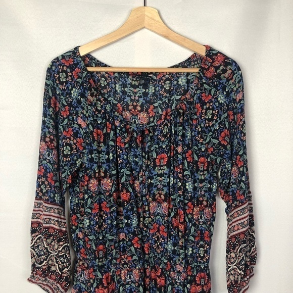 American Eagle Outfitters Blue & Red Floral Long Sleeve Romper L - Picture 3 of 7